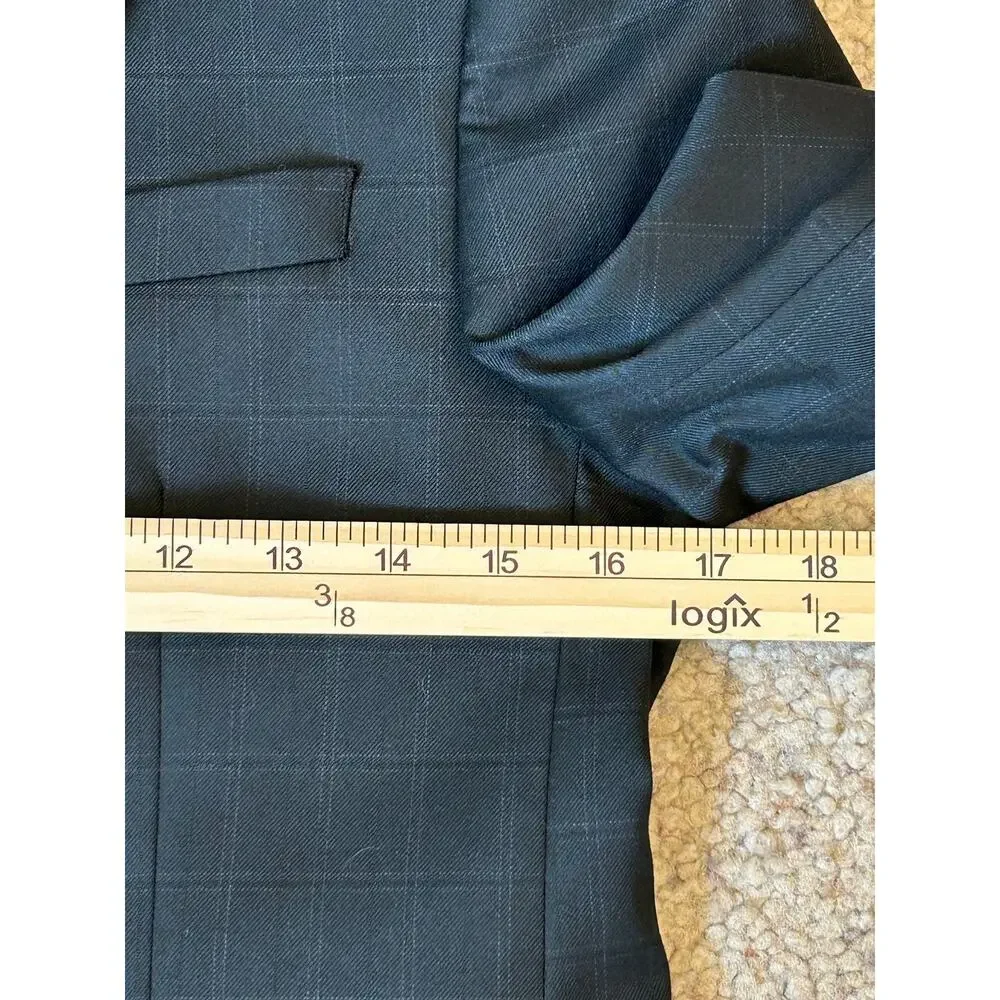 Lauren Ralph Lauren Boys 14R Windowpane Plaid Blazer Sport Coat Dark Gray